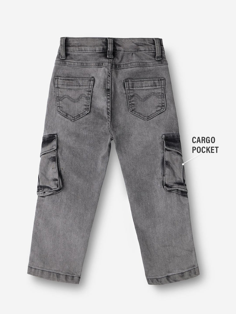 Solids: Grey Boys Denim Cargo Pants (2-8 Yrs)