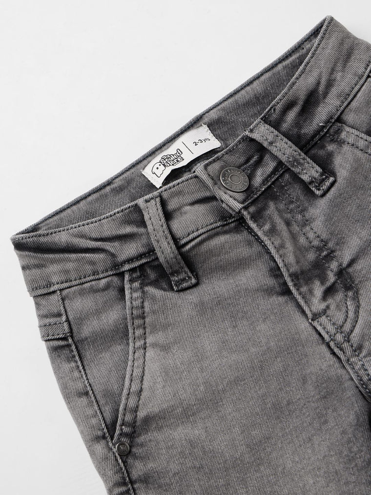Solids: Grey Boys Denim Cargo Pants (2-8 Yrs)