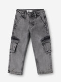 Solids: Grey Boys Denim Cargo Pants (2-8 Yrs)