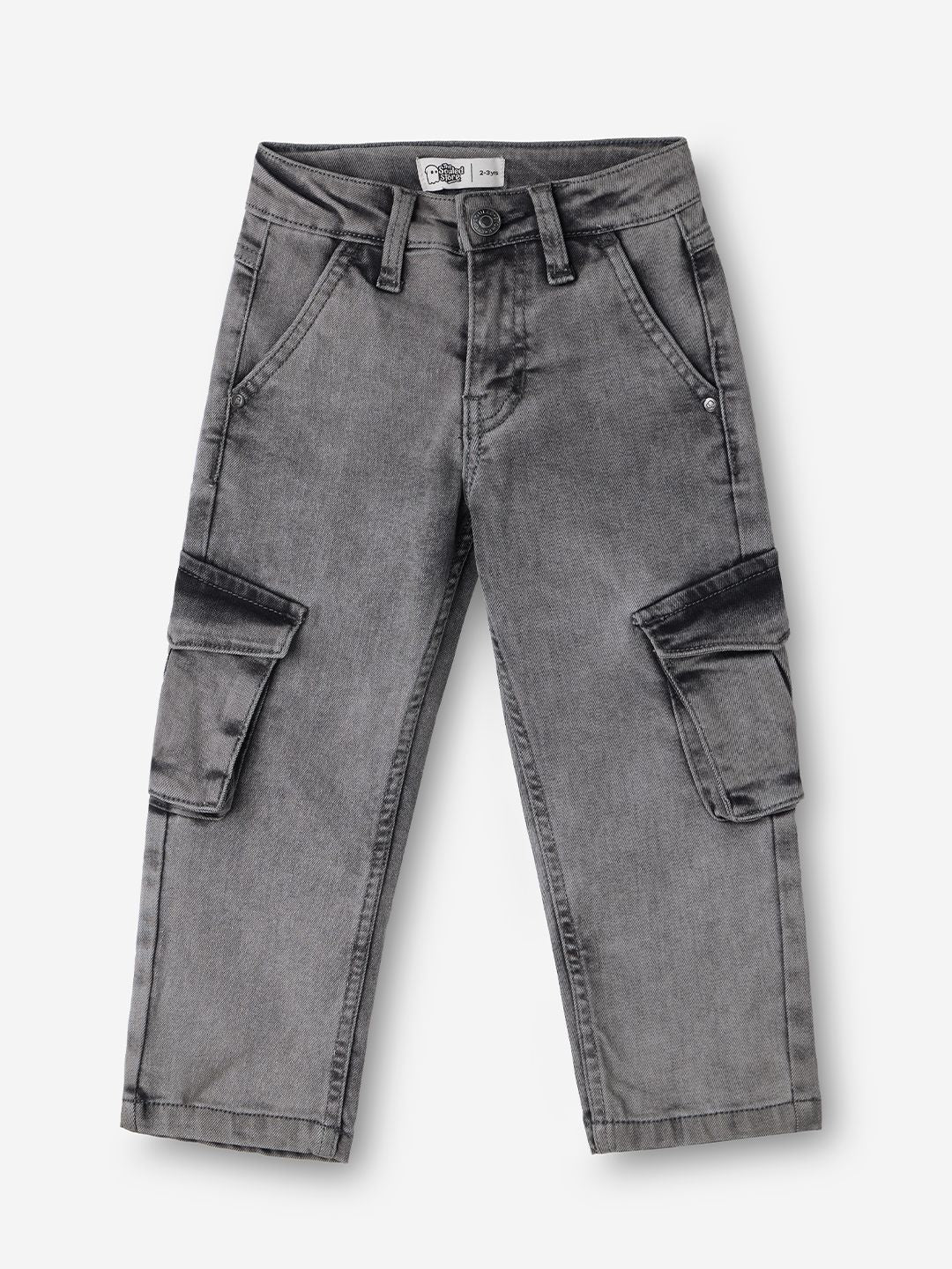 Solids: Grey Boys Denim Cargo Pants (2-8 Yrs)
