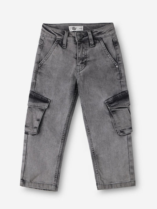 Solids: Grey Boys Denim Cargo Pants (2-8 Yrs)