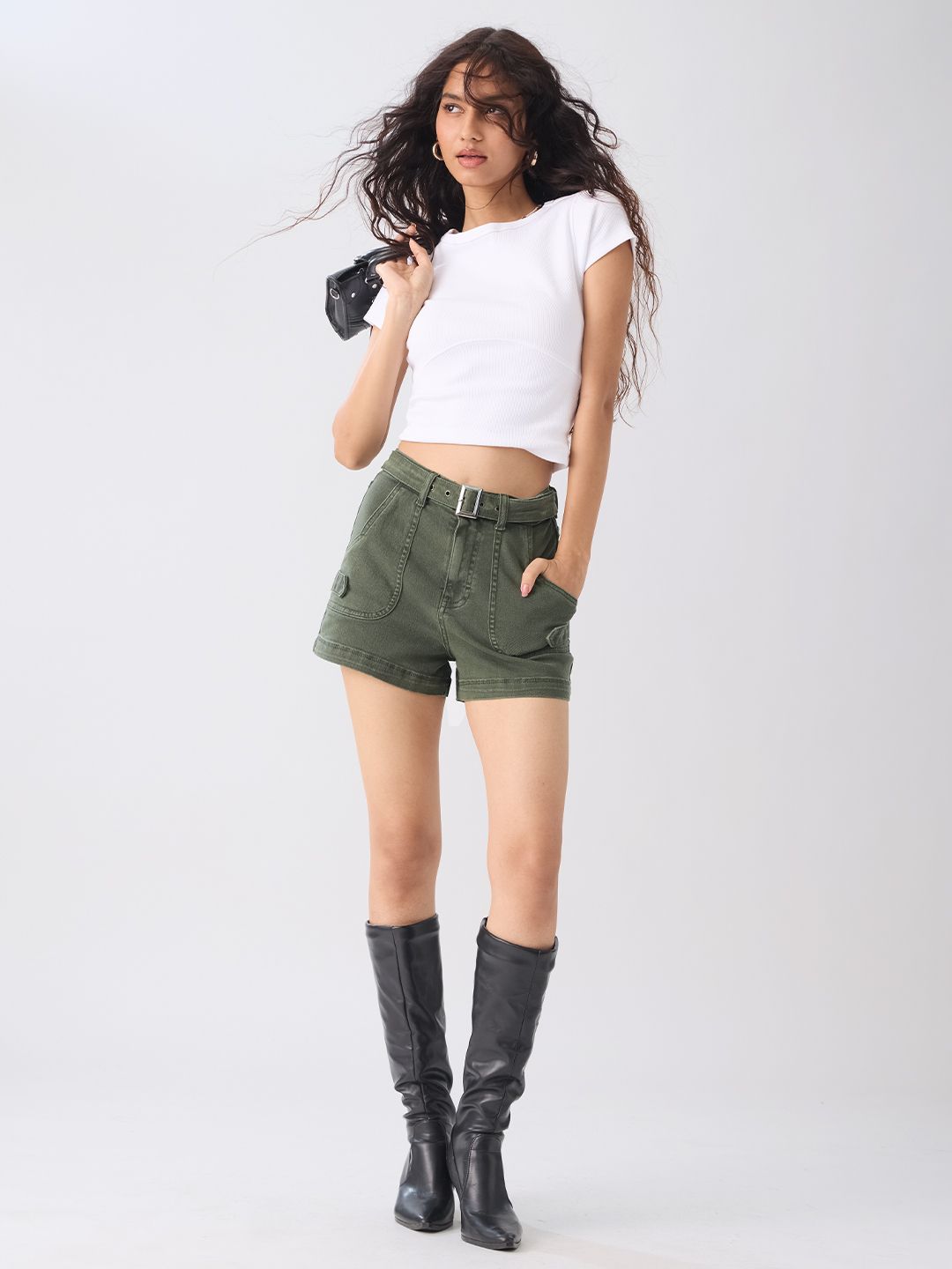 Denim Shorts: Fern Green Women Denim Shorts