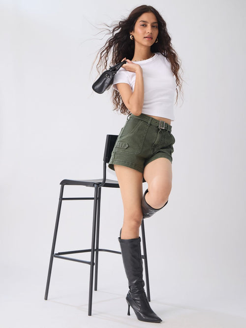 Denim Shorts: Fern Green Women Denim Shorts