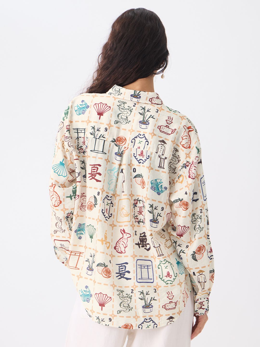Textured Shirt: Mahjong Tiles Women Oversized Shirts