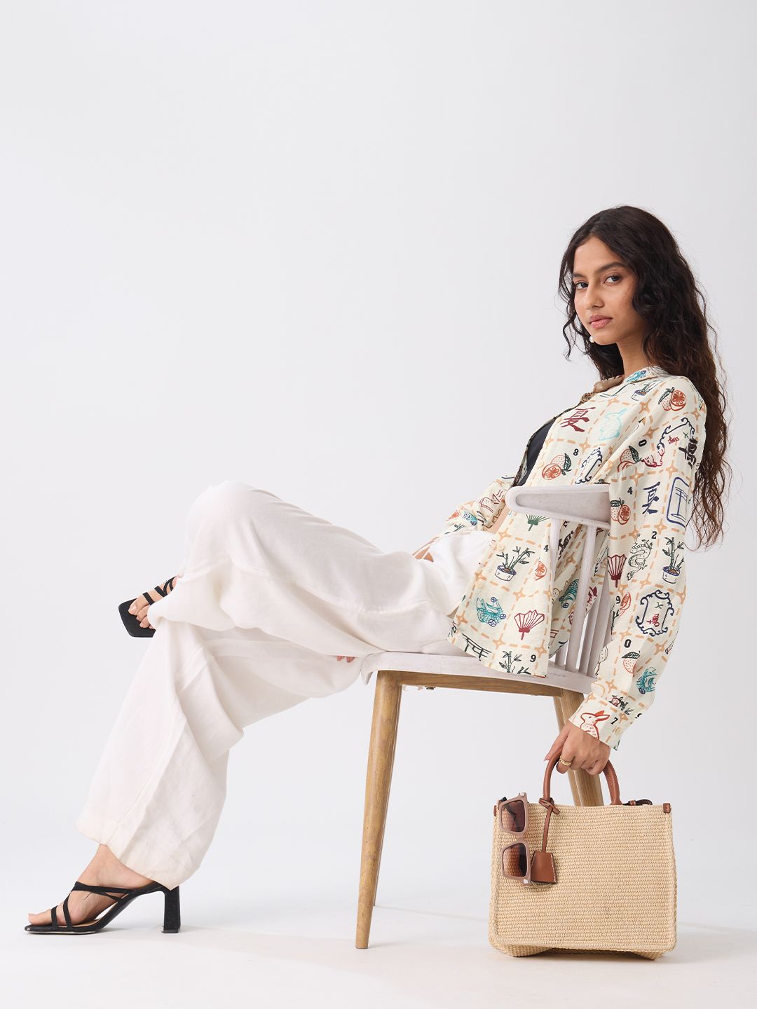 Textured Shirt: Mahjong Tiles Women Oversized Shirts