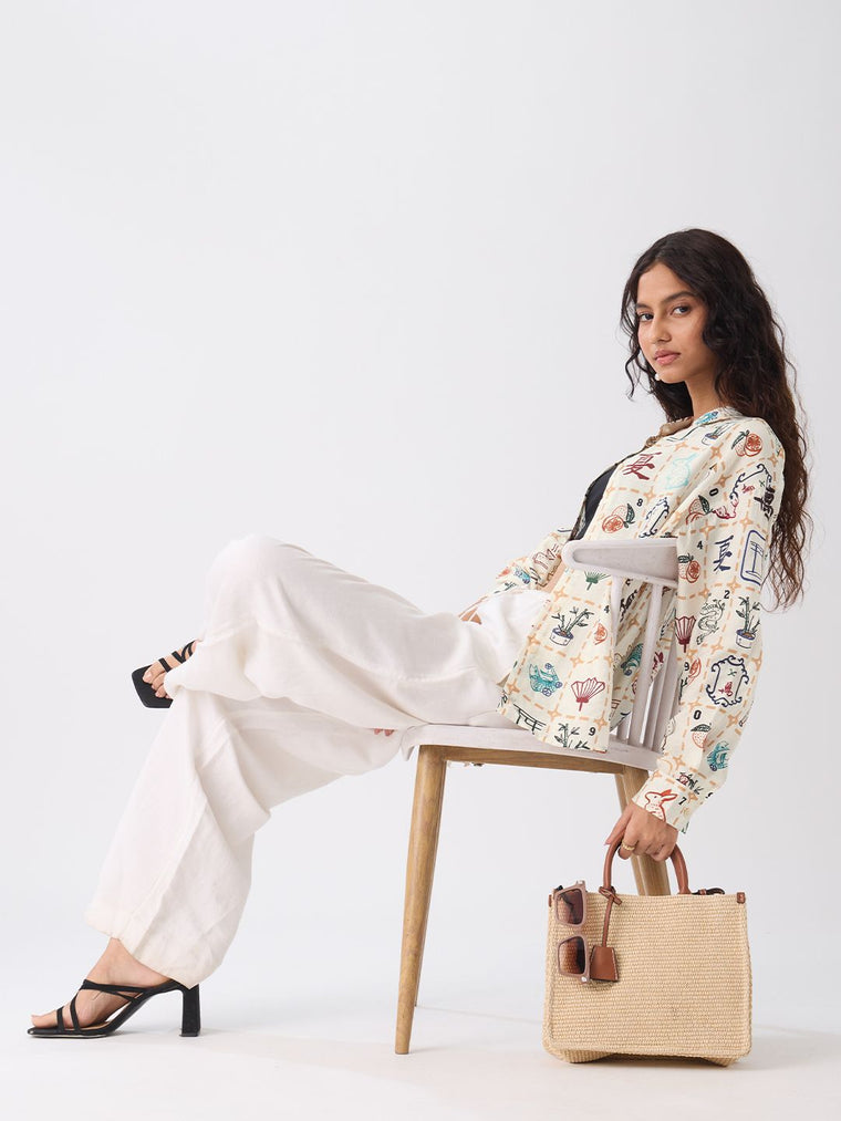 Textured Shirt: Mahjong Tiles Women Oversized Shirts