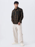 Plaid: Black & Brown Men Utility Shirts