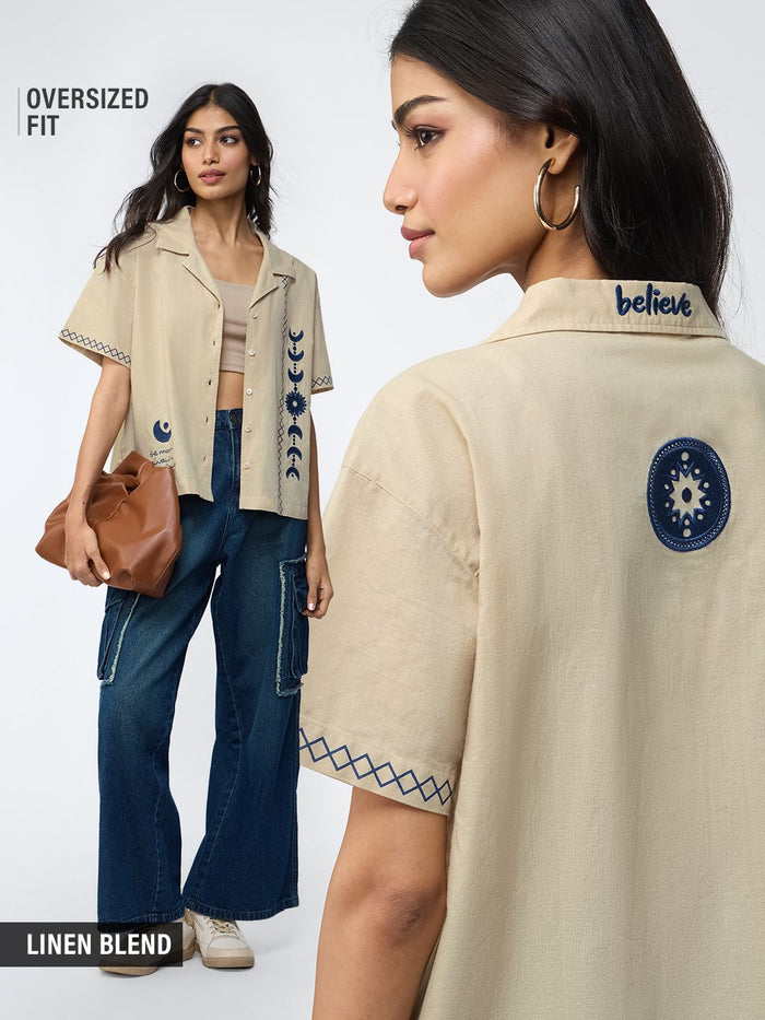 Cotton Linen Shirt: Believe Women Holiday Shirts