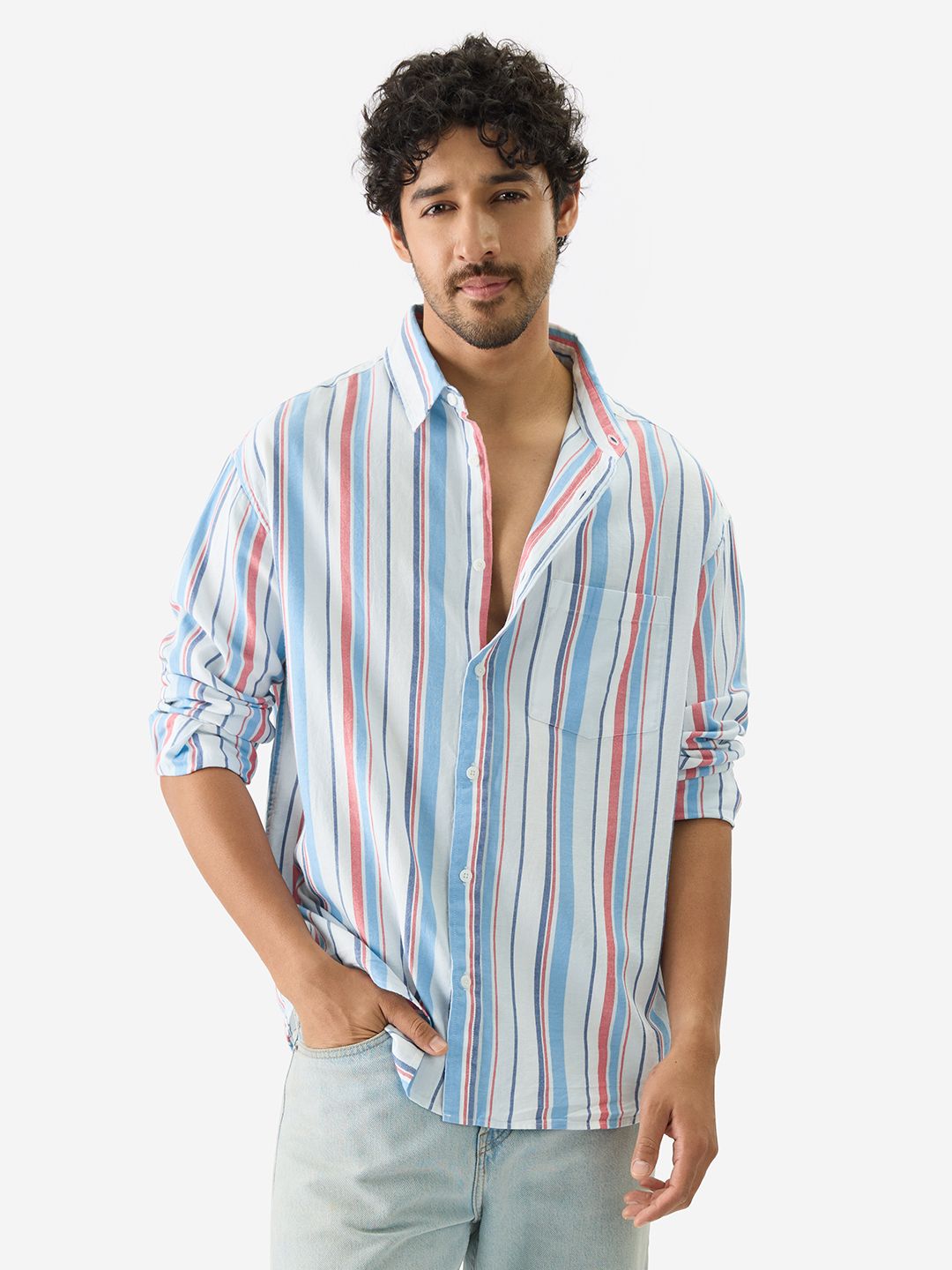 Stripes: Blue, Red Men Relaxed Shirts