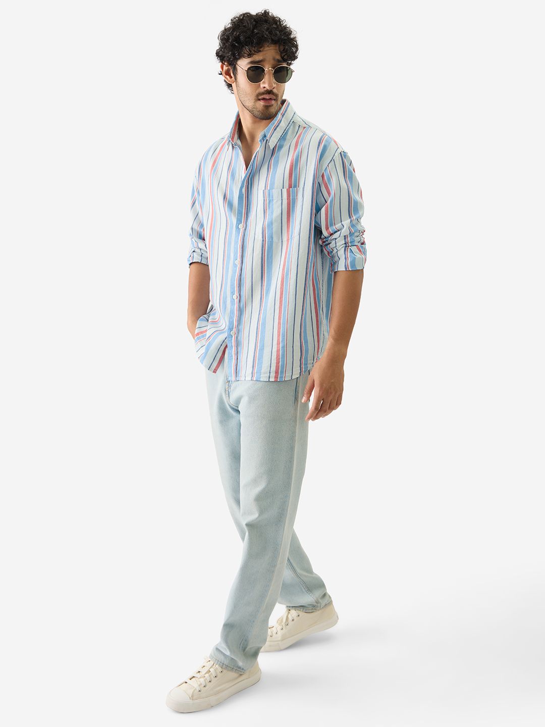 Stripes: Blue, Red Men Relaxed Shirts