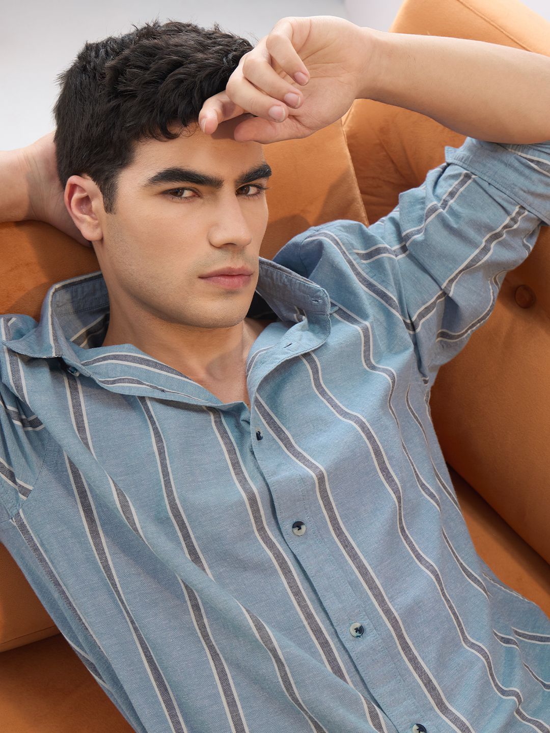 Cotton Linen Stripes: Lagoon Cotton Linen Shirts