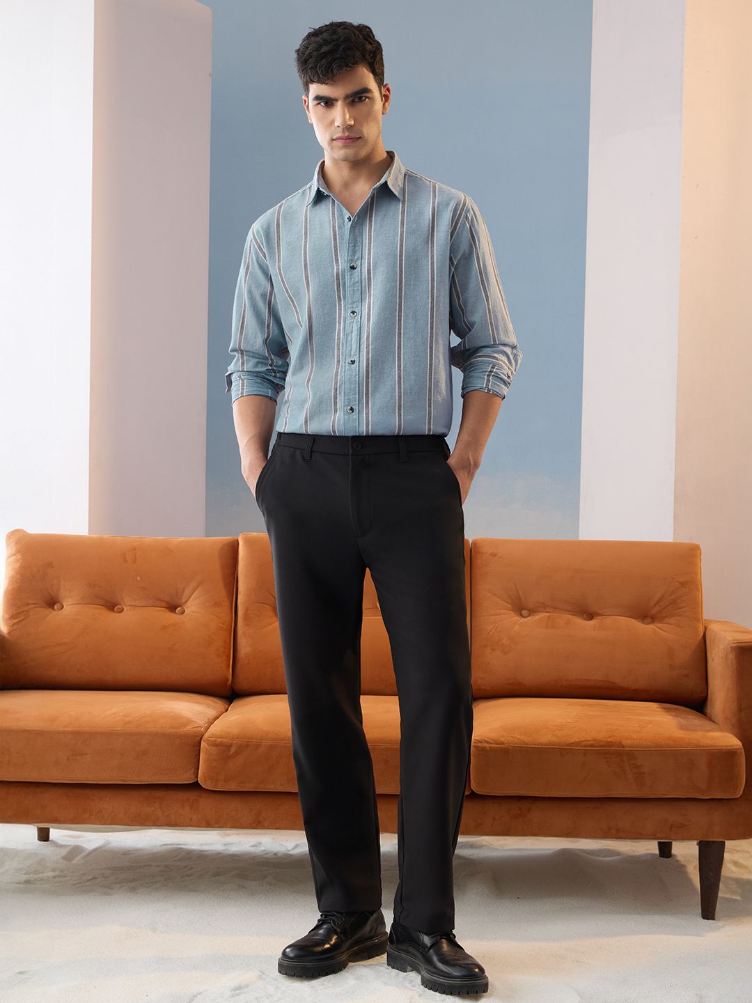 Cotton Linen Stripes: Lagoon Cotton Linen Shirts