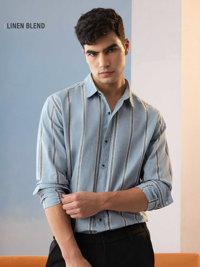 Cotton Linen Stripes: Lagoon Cotton Linen Shirts