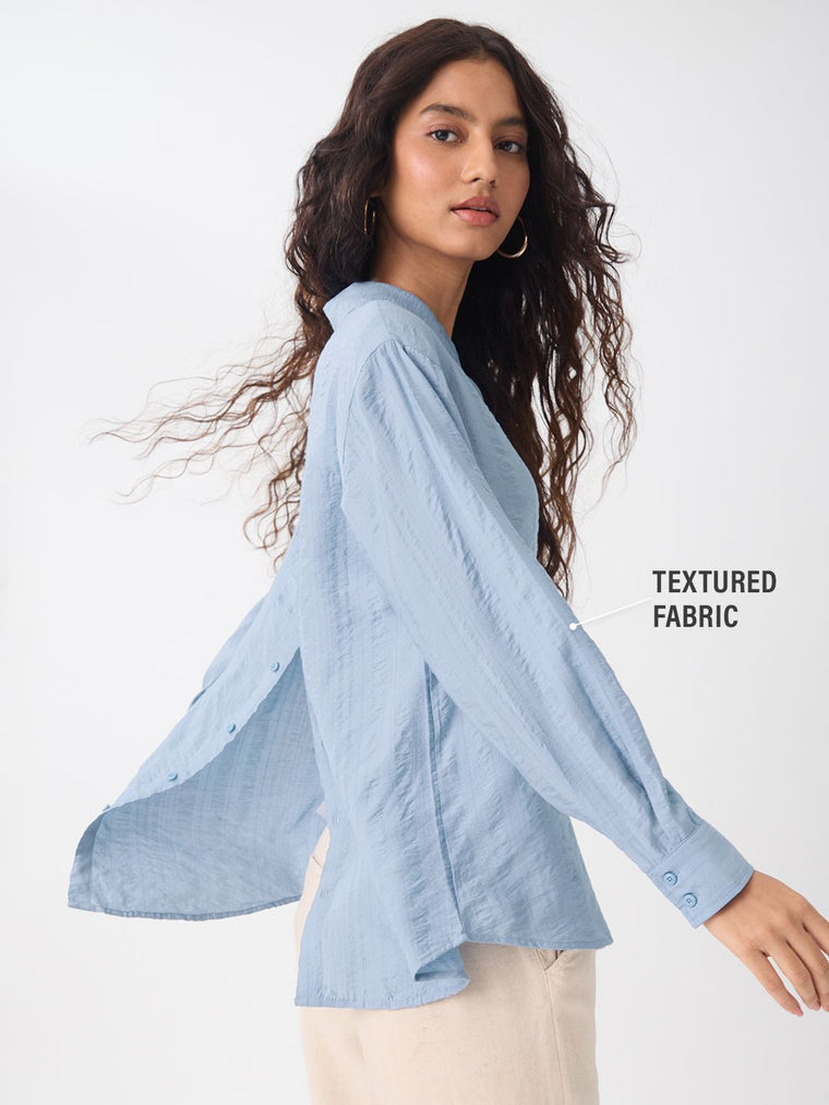 Textured Shirt: Sky-Blue Women Relaxed Shirts