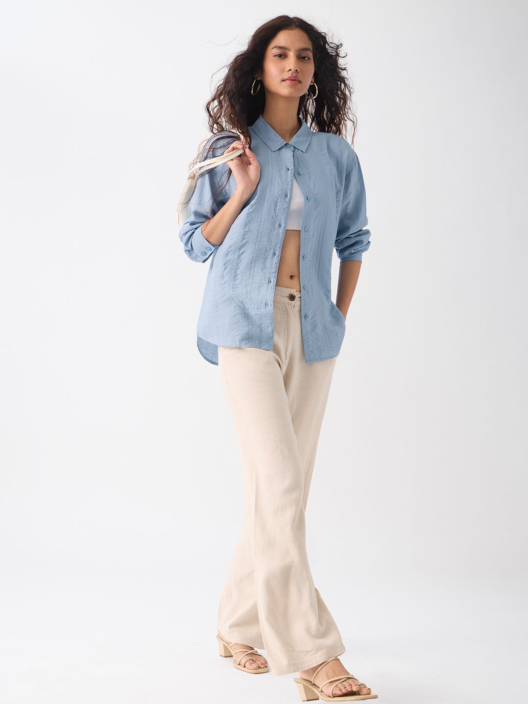 Textured Shirt: Sky-Blue Women Relaxed Shirts