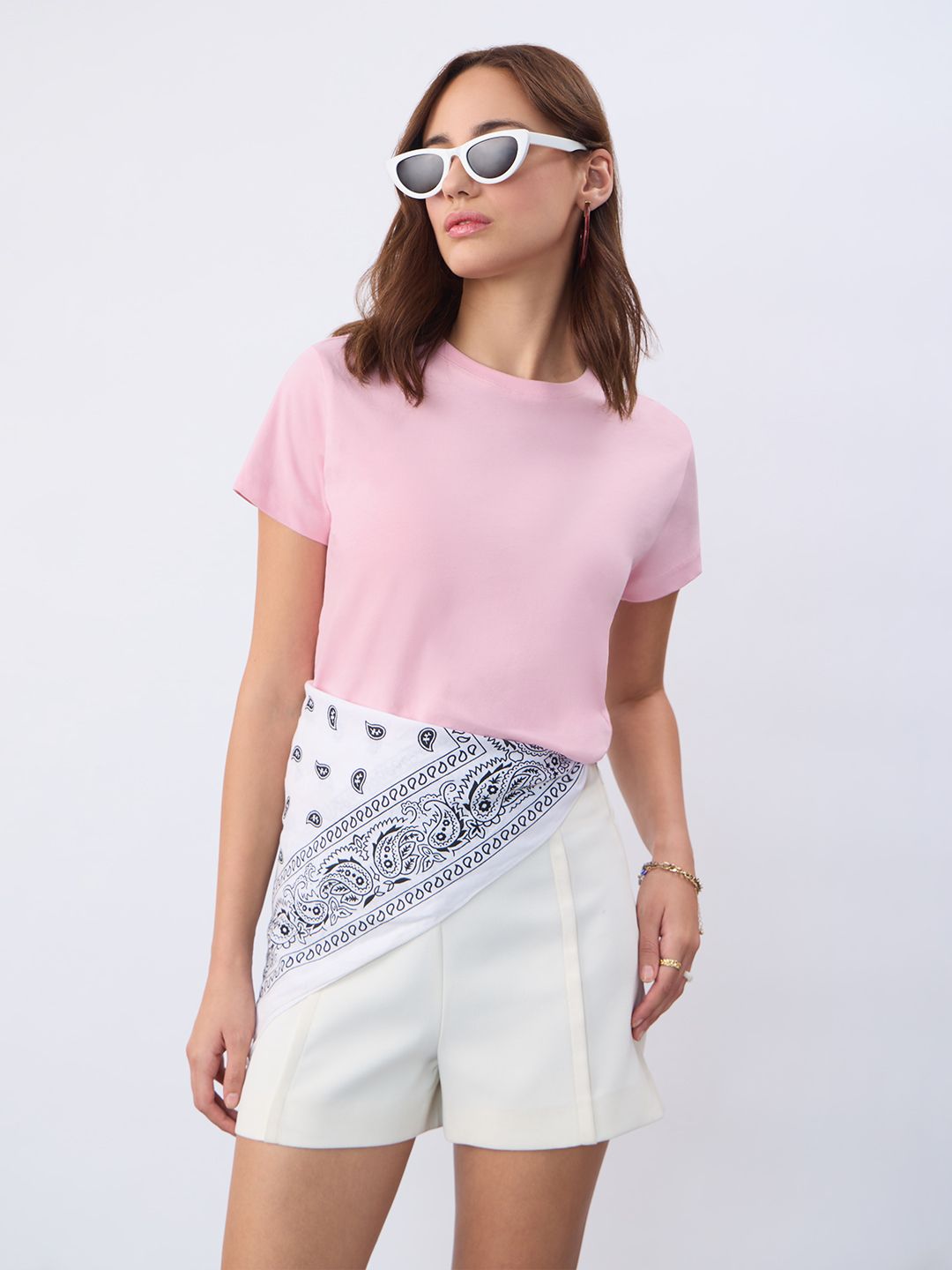 Regular Solids: Baby Pink Women Regular T-Shirts