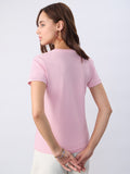 Regular Solids: Baby Pink Women Regular T-Shirts