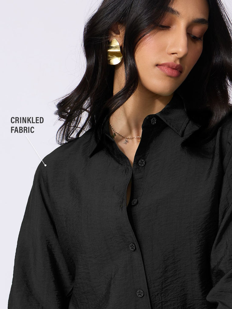 Back Tie Up Shirt: Black Women Oversized Shirts
