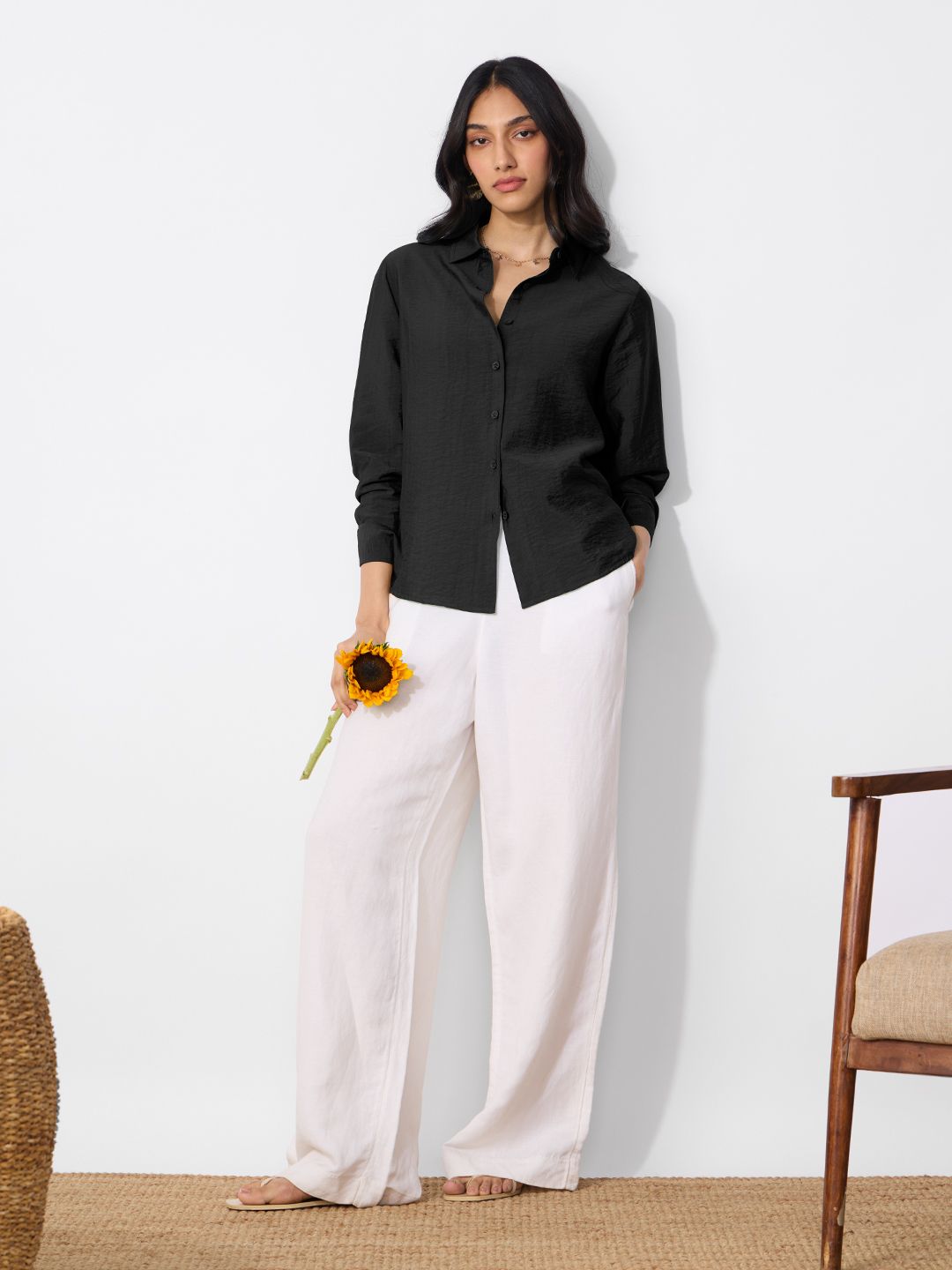 Back Tie Up Shirt: Black Women Oversized Shirts