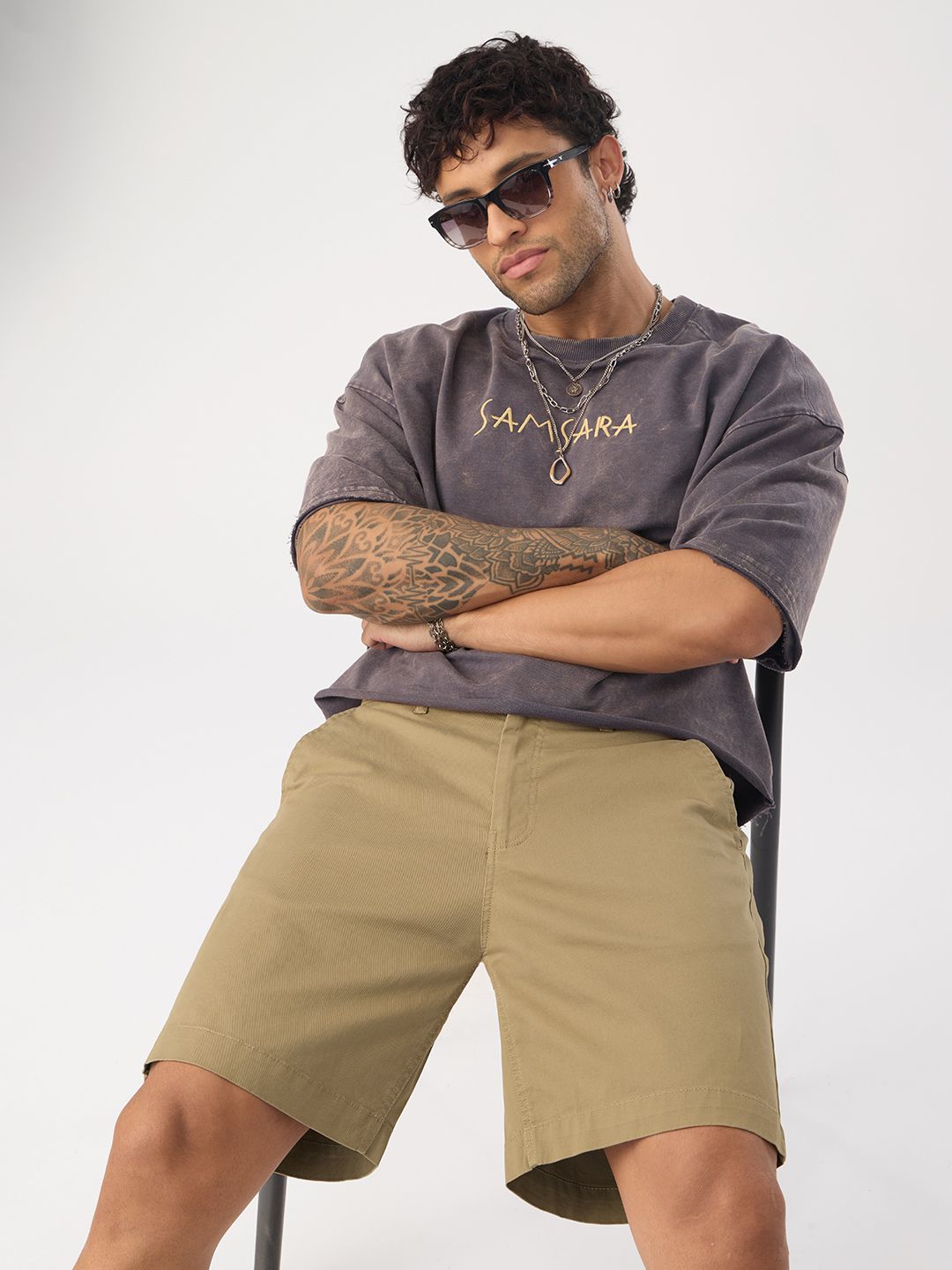 Bermuda Shorts: Camel Brown Men Bermuda Shorts