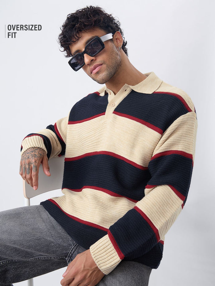 Textured Stripes: Retro Rugby Oversized Pullovers