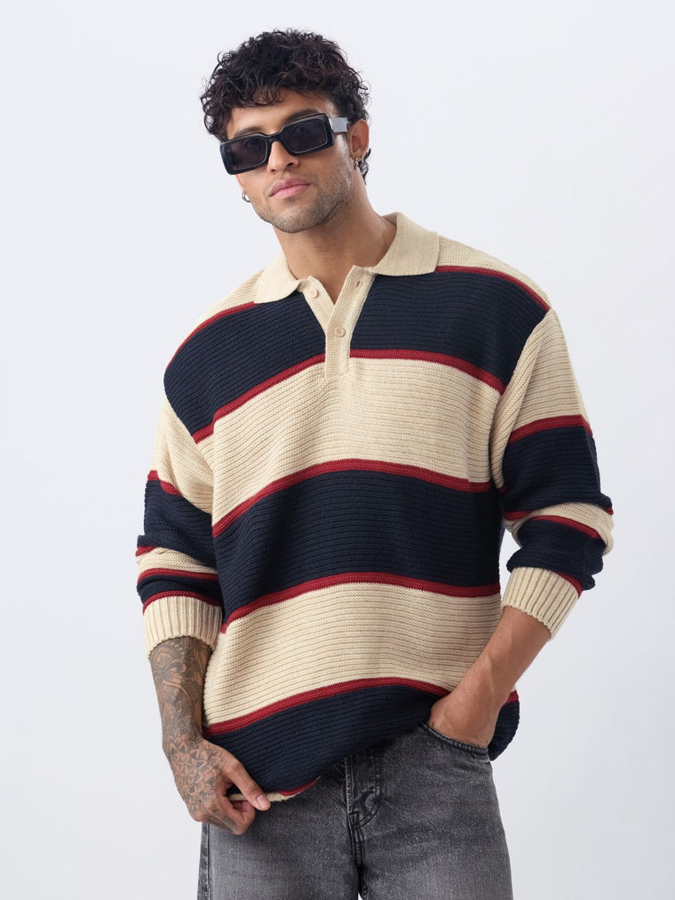 Textured Stripes: Retro Rugby Oversized Pullovers