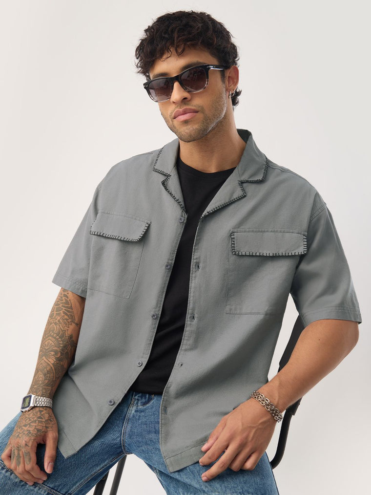Cotton Linen Utility: Grey Oversized Shirts