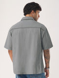 Cotton Linen Utility: Grey Oversized Shirts