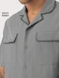 Cotton Linen Utility: Grey Oversized Shirts