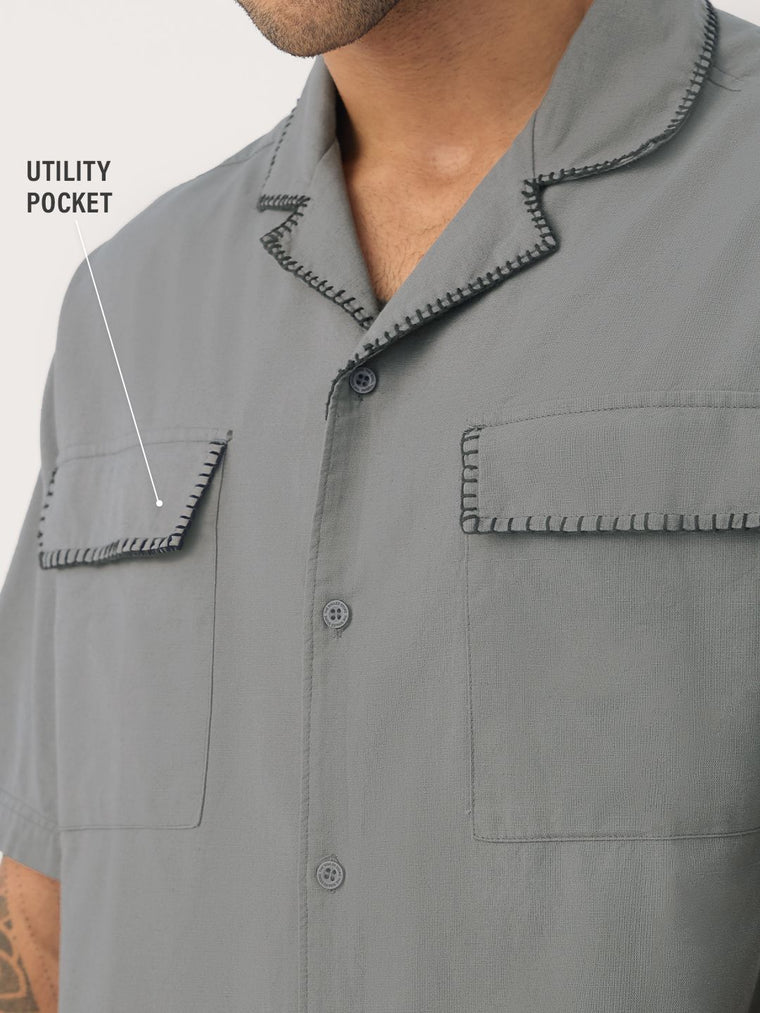 Cotton Linen Utility: Grey Oversized Shirts