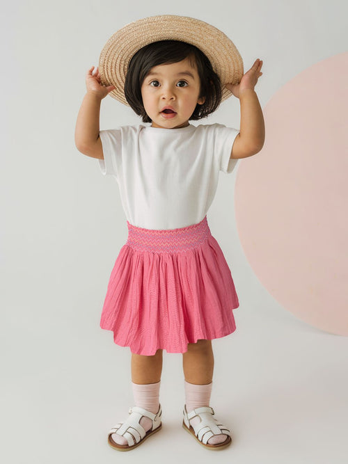 Solids: Flamingo Pink Girls Cotton Skater Skirts (2-8 Yrs)