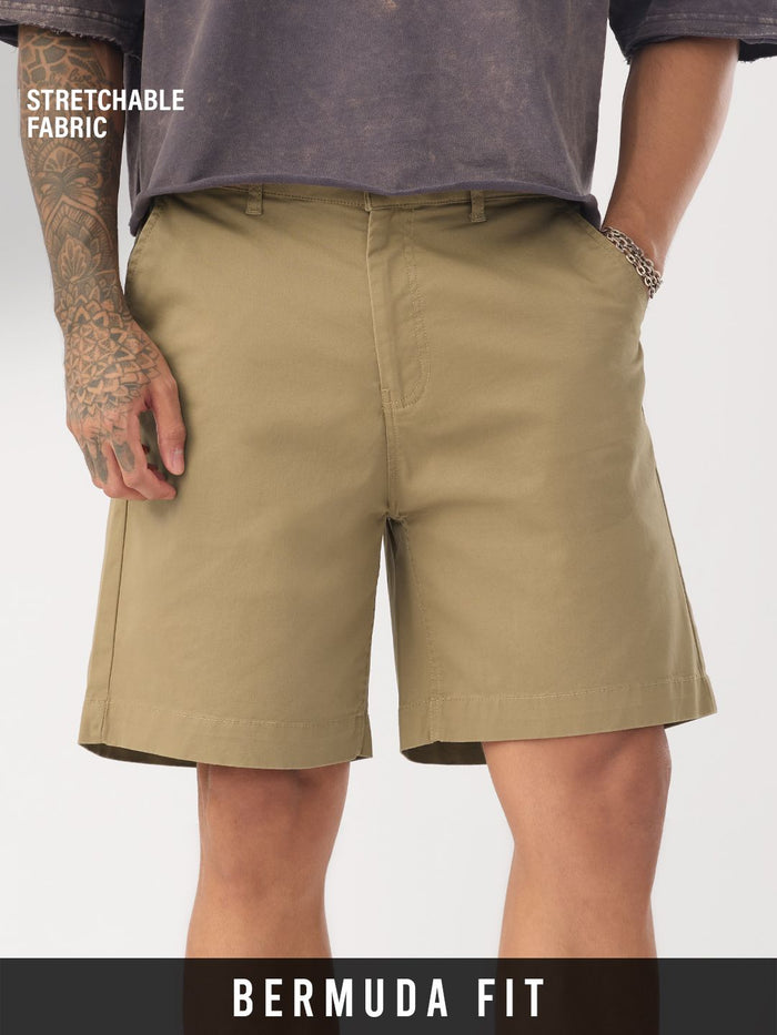 Bermuda Shorts: Camel Brown Men Bermuda Shorts