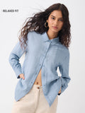 Textured Shirt: Sky-Blue Women Relaxed Shirts