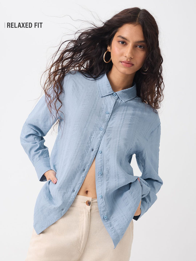 Textured Shirt: Sky-Blue Women Relaxed Shirts