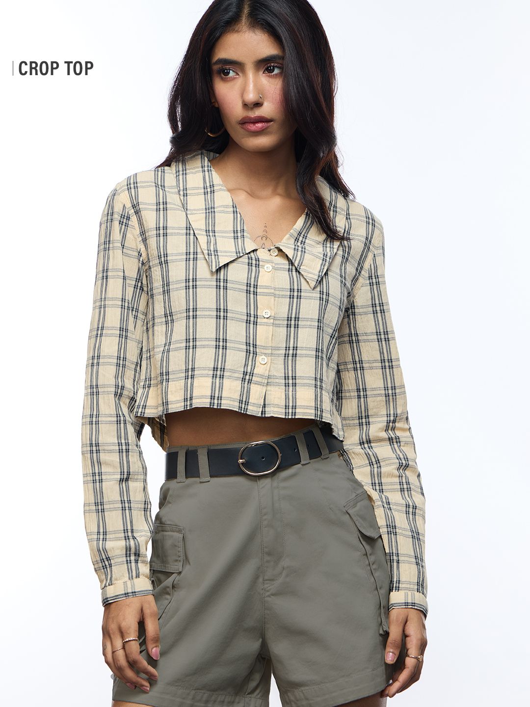 Textured Shirt: Birch Women Cropped Shirts