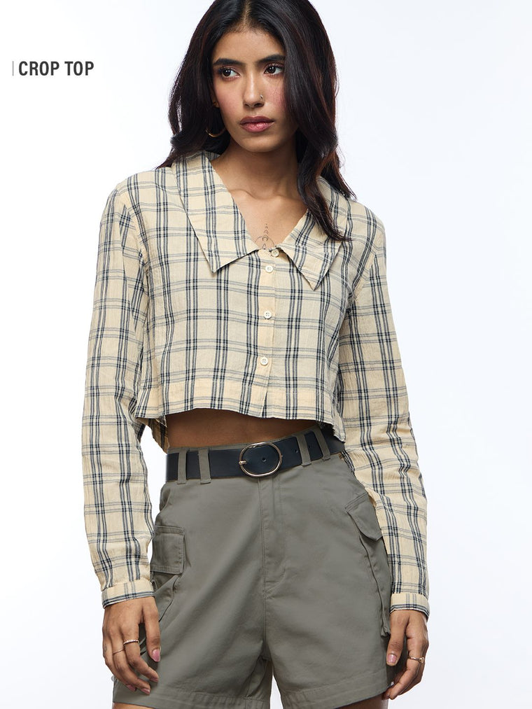 Textured Shirt: Birch Women Cropped Shirts