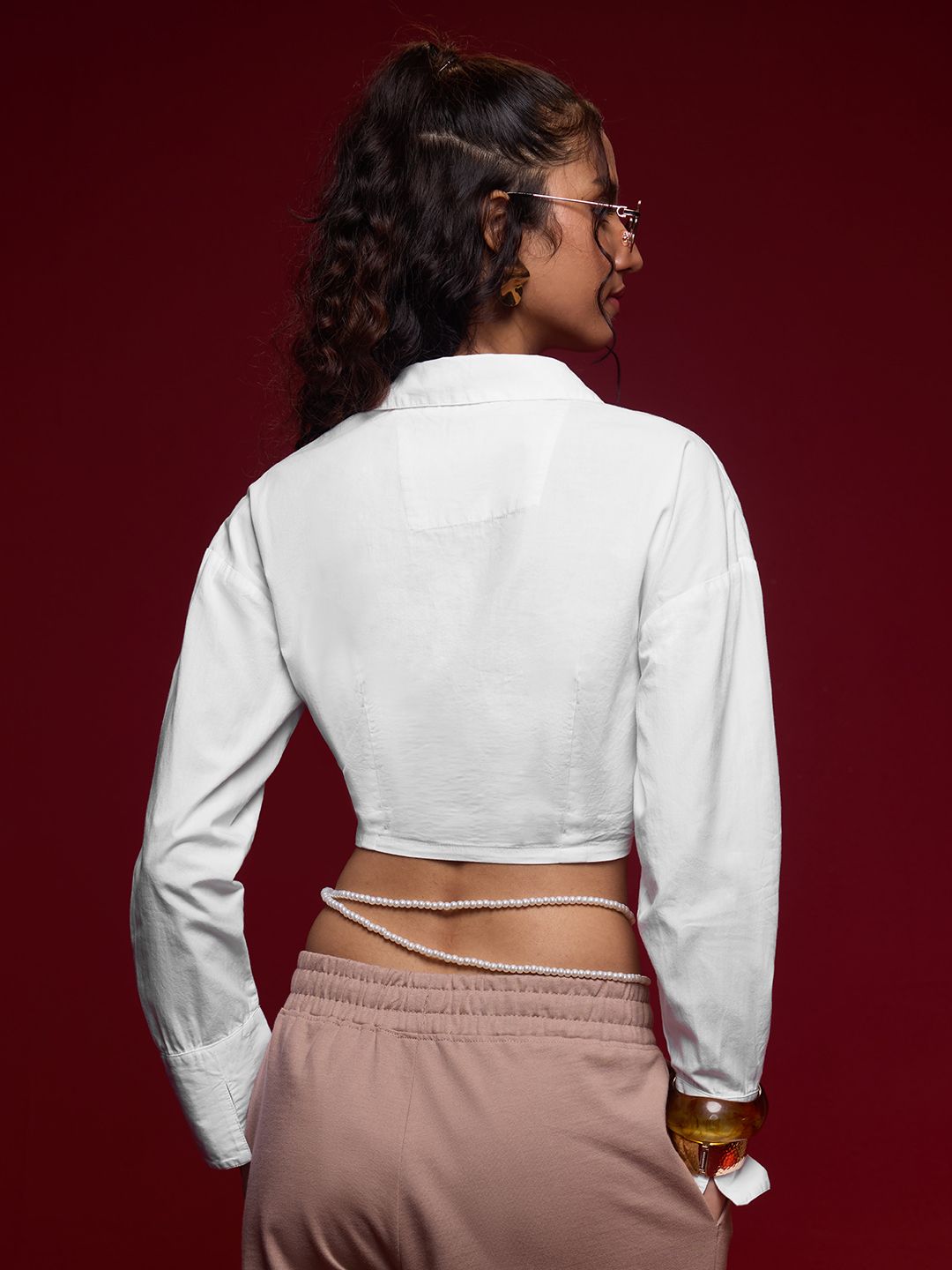 Cropped Shirt: Ivory Women Cropped Shirts