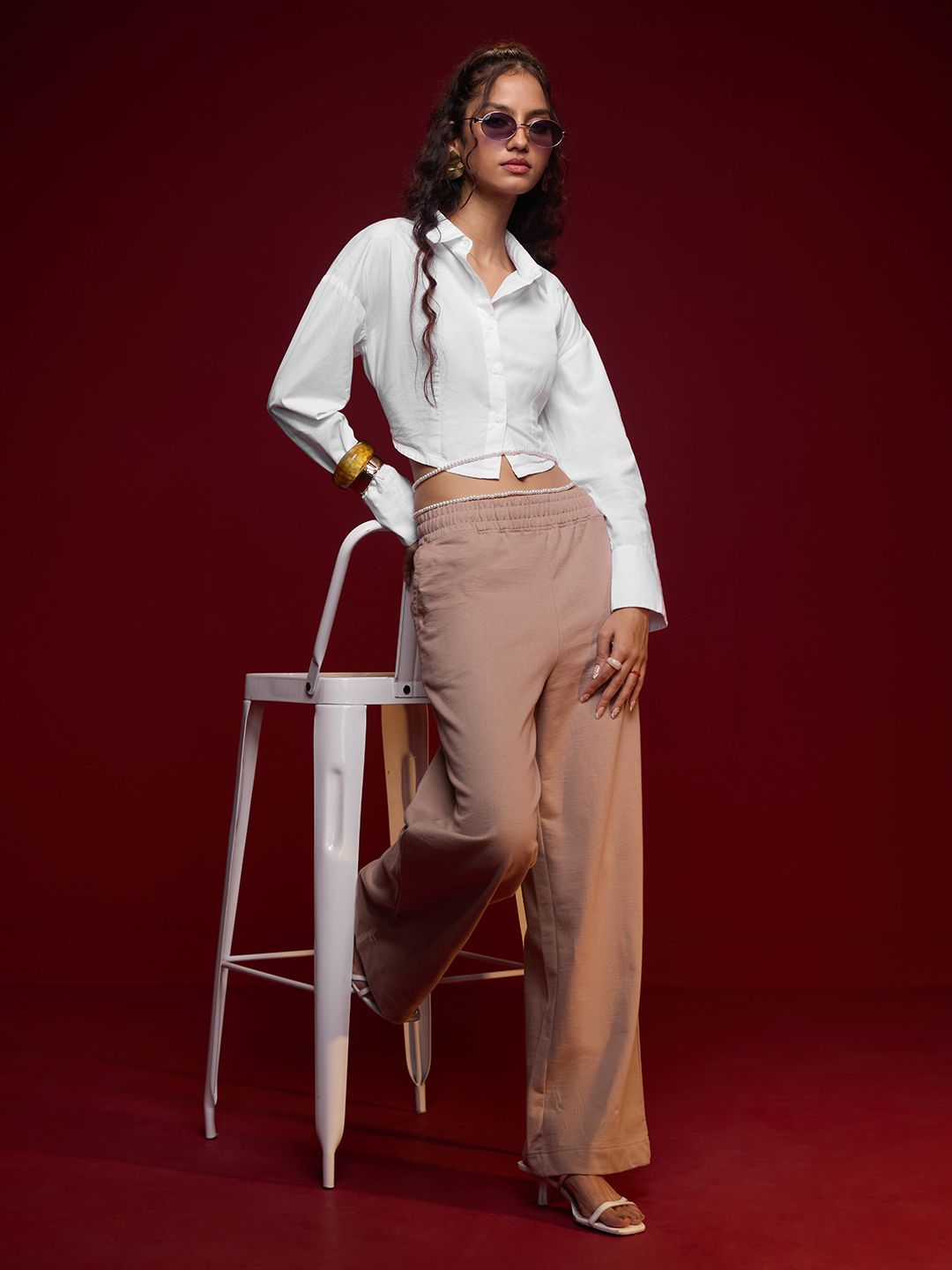 Cropped Shirt: Ivory Women Cropped Shirts