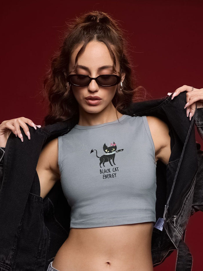 Black Cat Energy: Tank Top Women Knit Tops