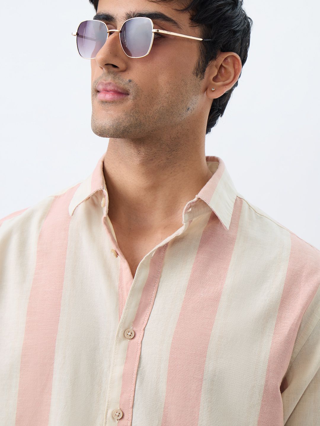 Cotton-Linen Stripes: Coral Cotton Linen Shirts