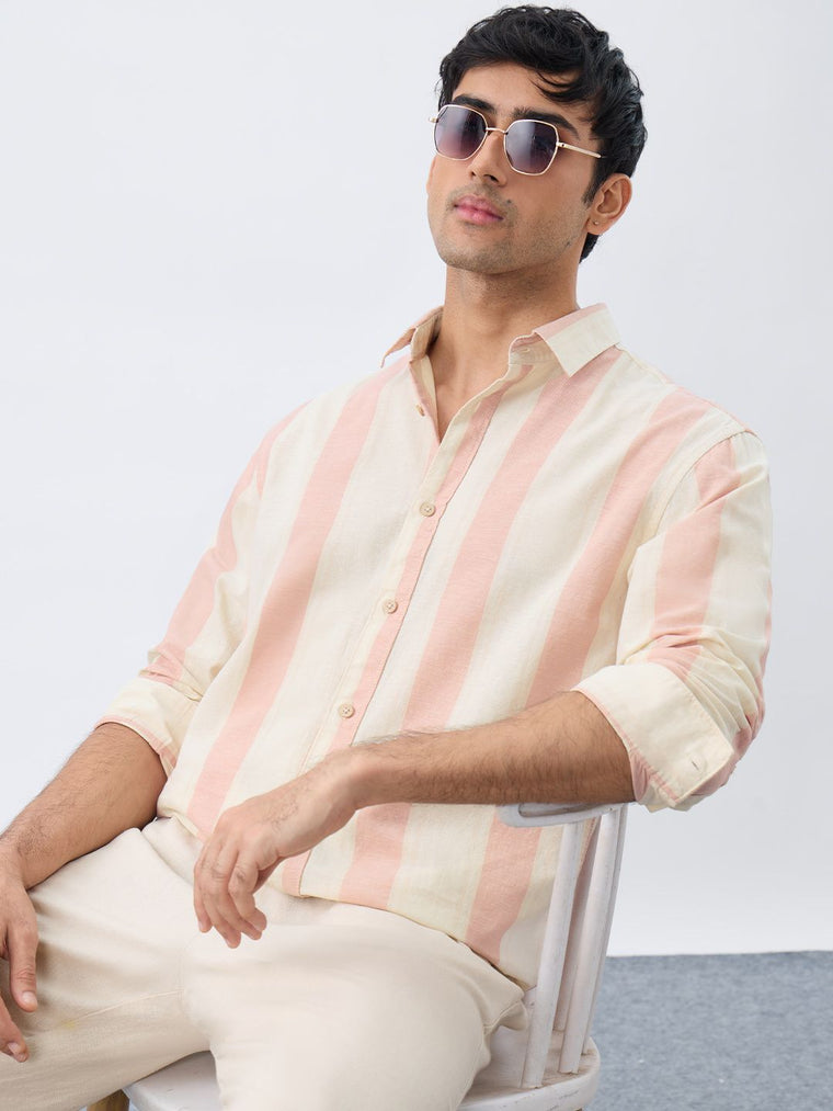 Cotton-Linen Stripes: Coral Cotton Linen Shirts