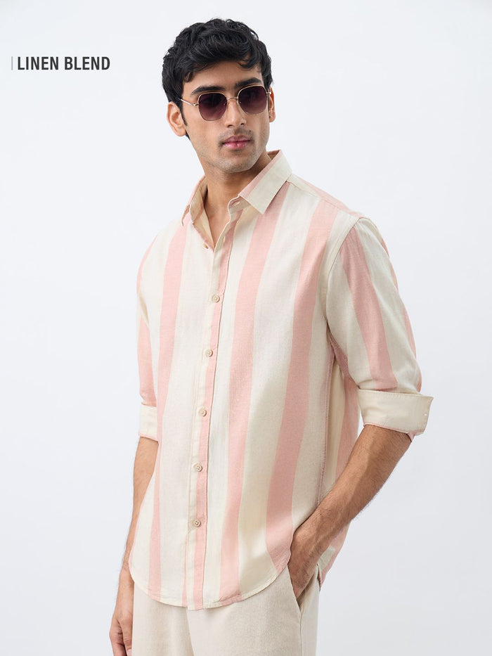 Cotton-Linen Stripes: Coral Cotton Linen Shirts