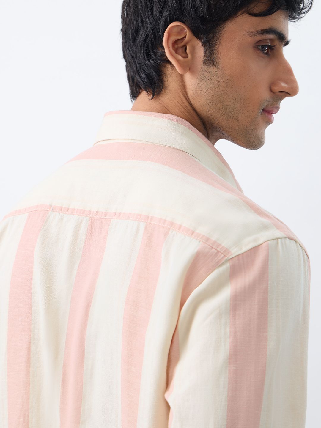 Cotton-Linen Stripes: Coral Cotton Linen Shirts