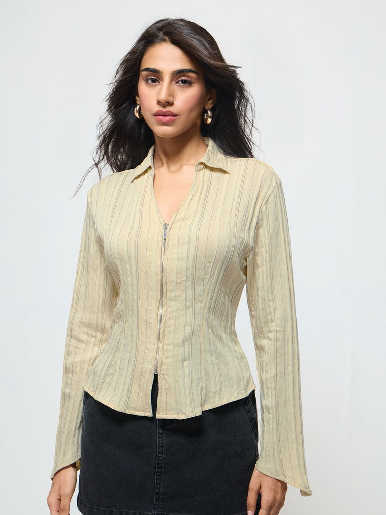 Tailored Zipper Shirt: Cream Women Fitted Shirts