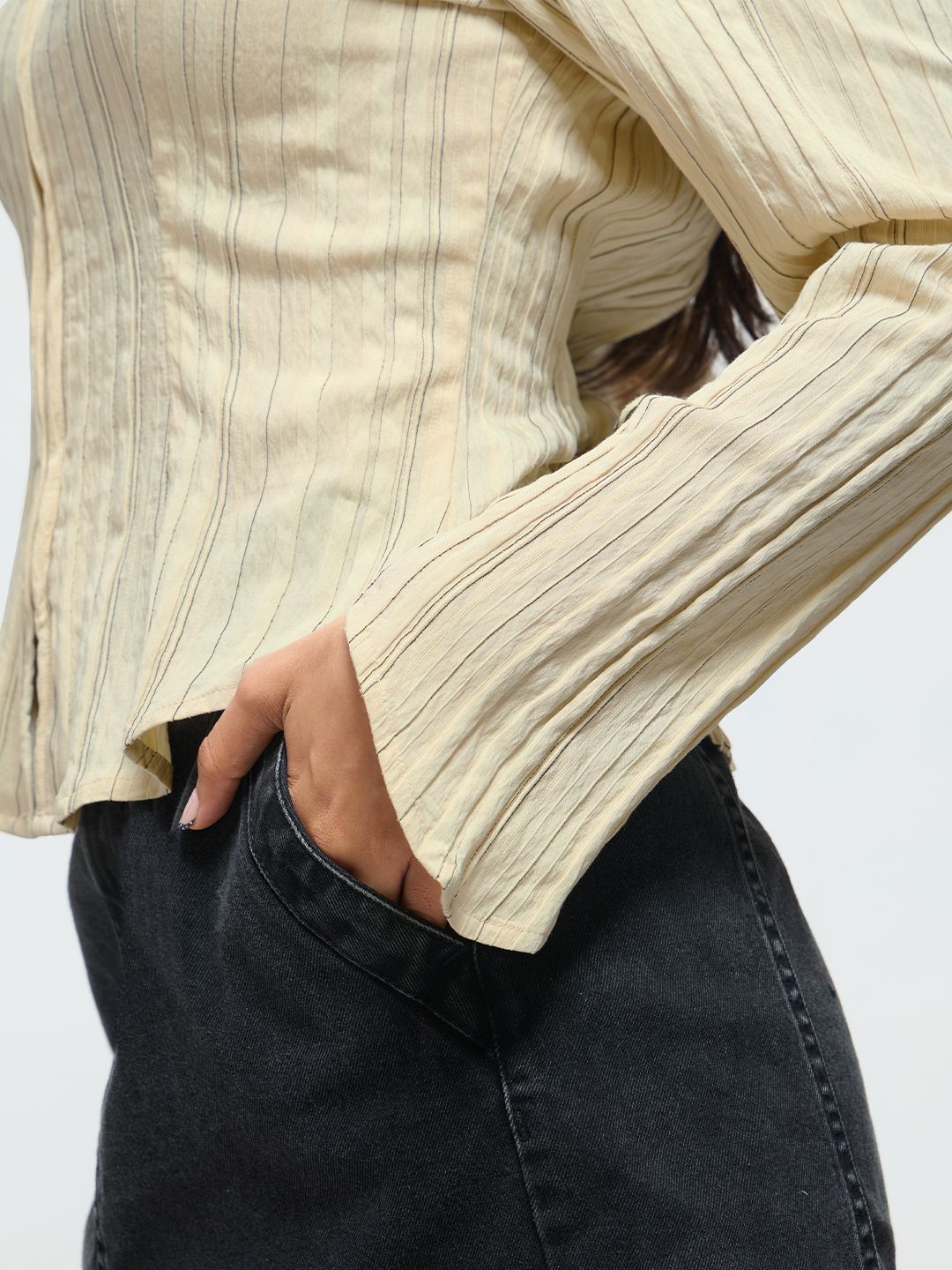 Tailored Zipper Shirt: Cream Women Fitted Shirts