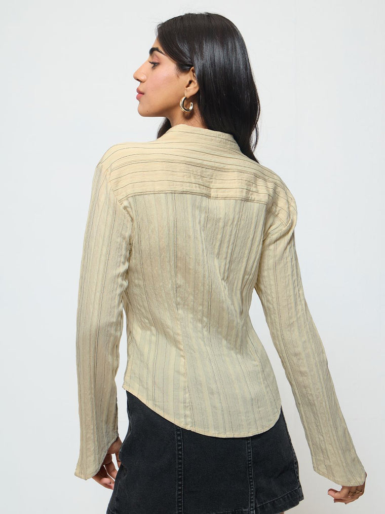 Tailored Zipper Shirt: Cream Women Fitted Shirts