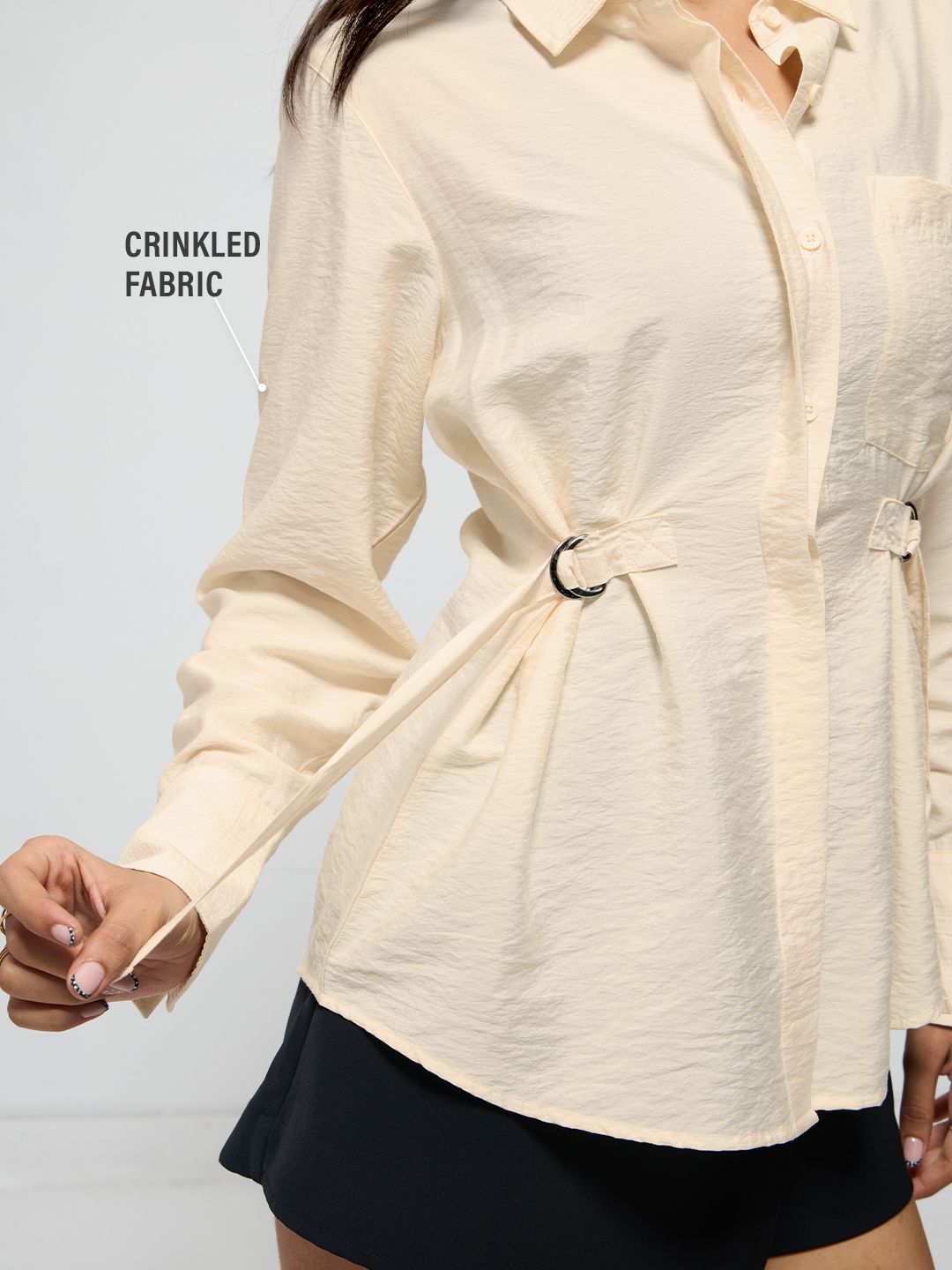 Buckle Shirt: Taupe Women Regular Shirts
