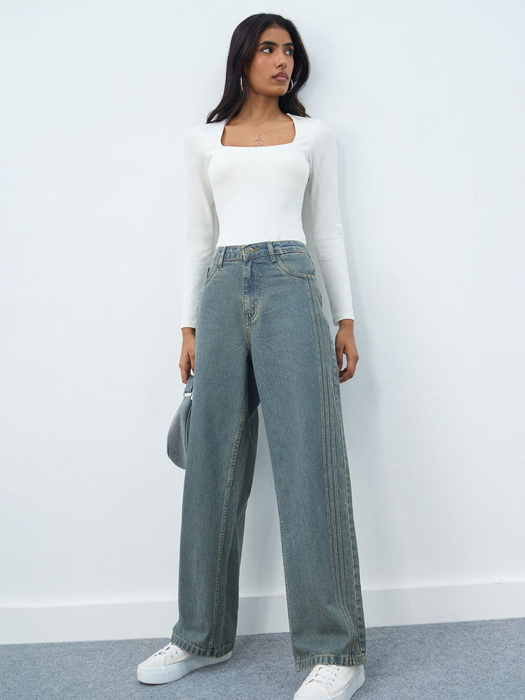 Relaxed Straight-Fit Denim: Sapphire Women Straight Denims