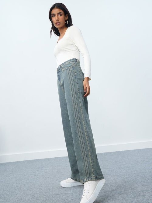 Relaxed Straight-Fit Denim: Sapphire Women Straight Denims
