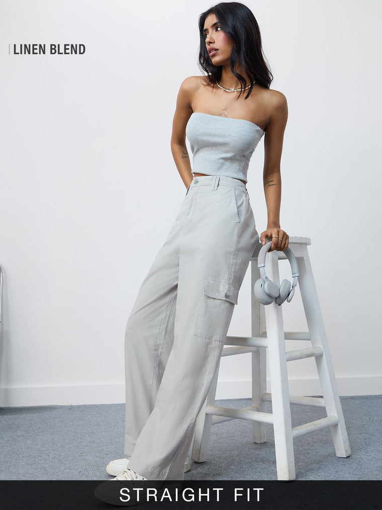Cotton Linen Pant: Classic Grey Women Straight Pants